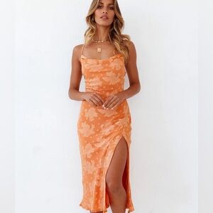 Orange floral midi dress tie up back size 2 XS